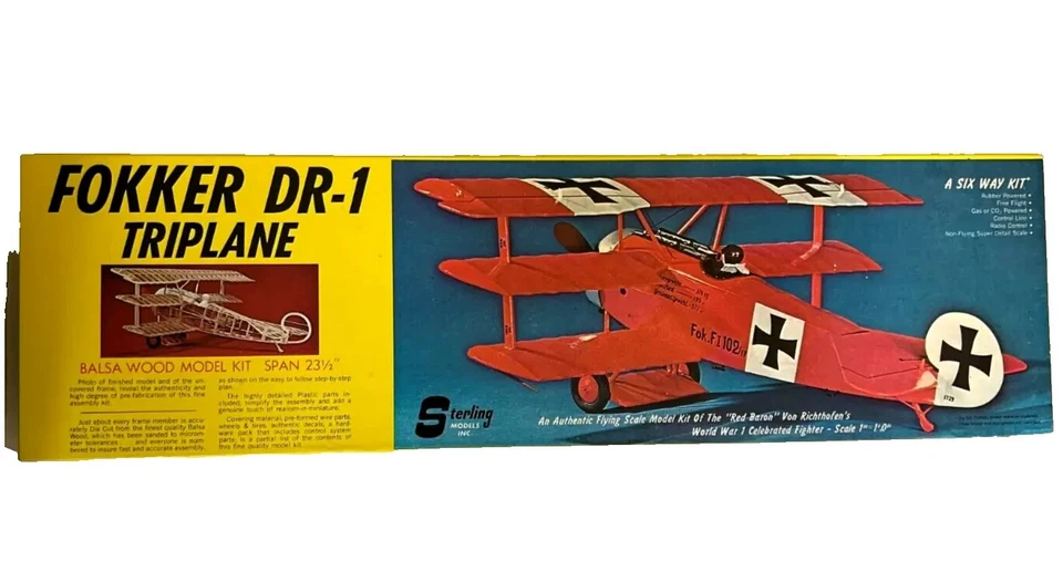 Sterling Model Airplane Plans (UC-FF-RC): Fokker DR-1 Triplane 23½"ws 1/12 Scale - Image 3 of 3