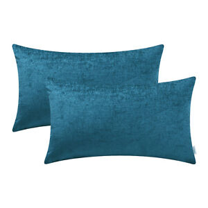 2Pcs Deep Sea Blue Dyed Chenille Cushion Covers Bolster Home Sofa Decor 30x50cm