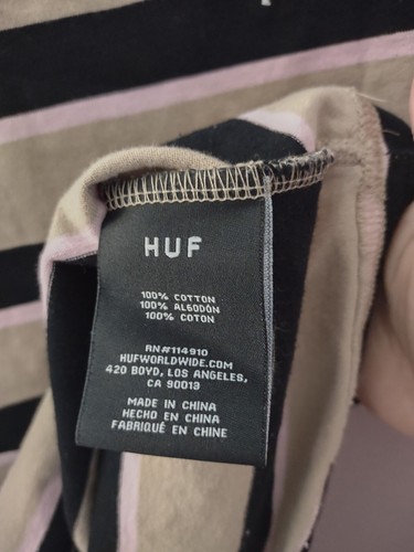 HUF T Shirt Mens Size Medium Tan Black Pink Striped Casual Short Sleeve - Picture 5 of 8