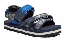 NWT 228 COACH Men's Midnight Navy SIG C Jacquard Leather SPORT SANDAL US 12 D