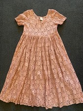 Vintage Pink Floral Sheer Lace Dress Prairie Cottagecore Coquette Dolly Size S