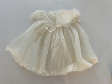 Vintage Sheer Pleated White Christening Gown Dress Lace Embroidered Infant Bow