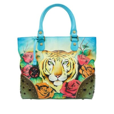 Anuschka Tiger in Love Hand-Painted Leather Studded Medium