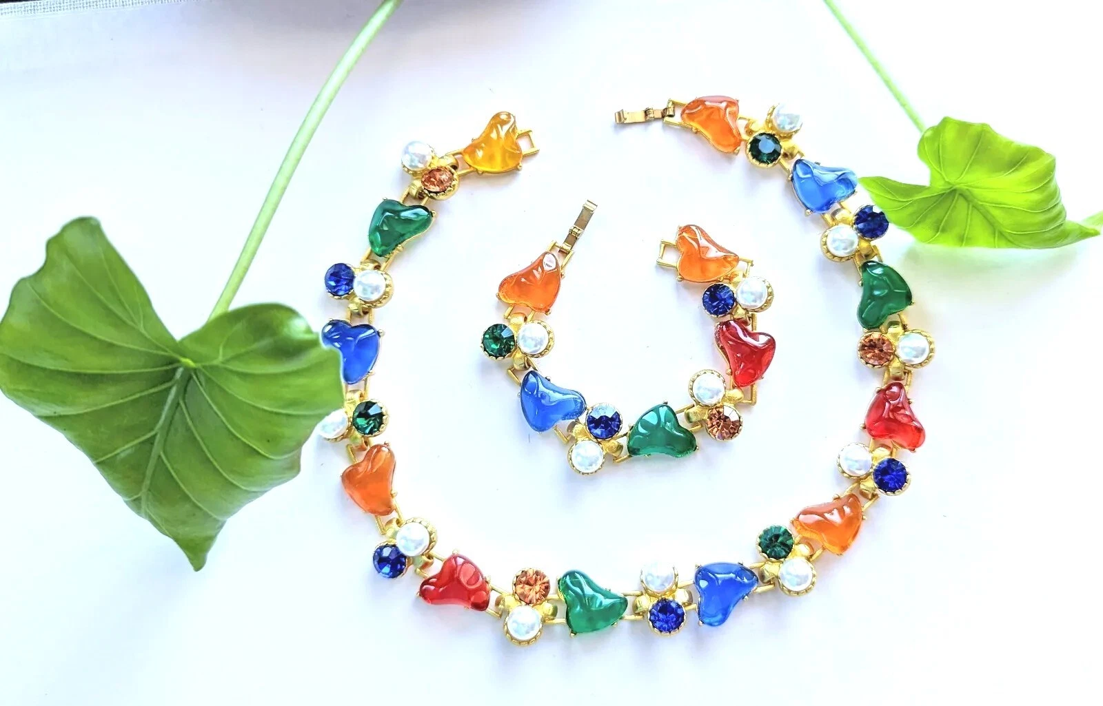 Dior vintage ? Juliana ? Ensemble bracelet collier multicolore coulé non signé 