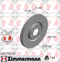 2X Zimmermann 440.3124.20 Bremsscheibe FüR Peugeot