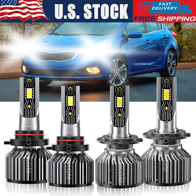 For Kia Forte 2017-2018 4x Front LED Headlight Bulbs Hi Low Beam kit 6500K White