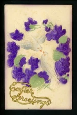 Easter postcard Novelty Metal Add-On Greeting embossed airbrushed Vintage