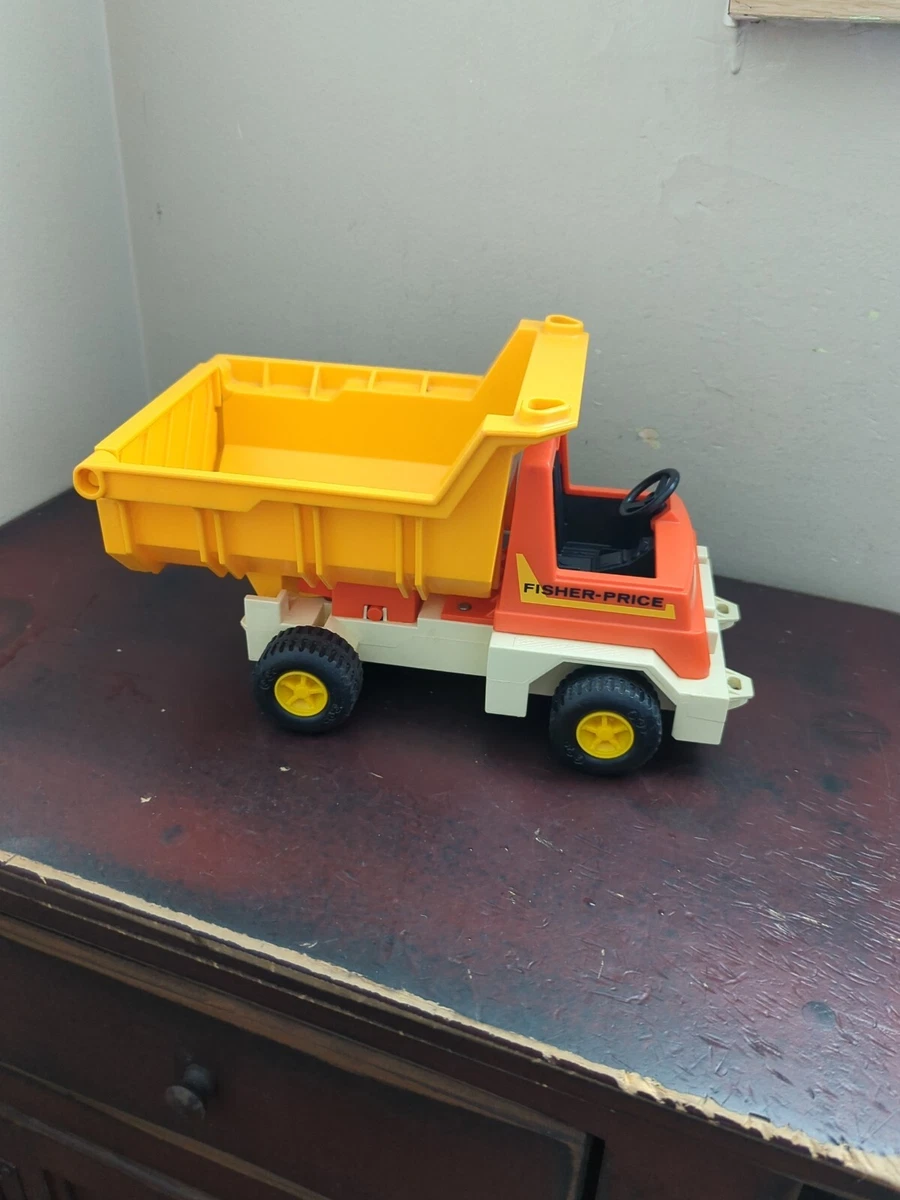 Vintage Fisher Price Dump Truck Orange Yellow eBay