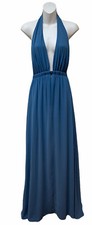 Show Me Your MuMu Blue Luna Long Halter Dress Keyhole Front Size M