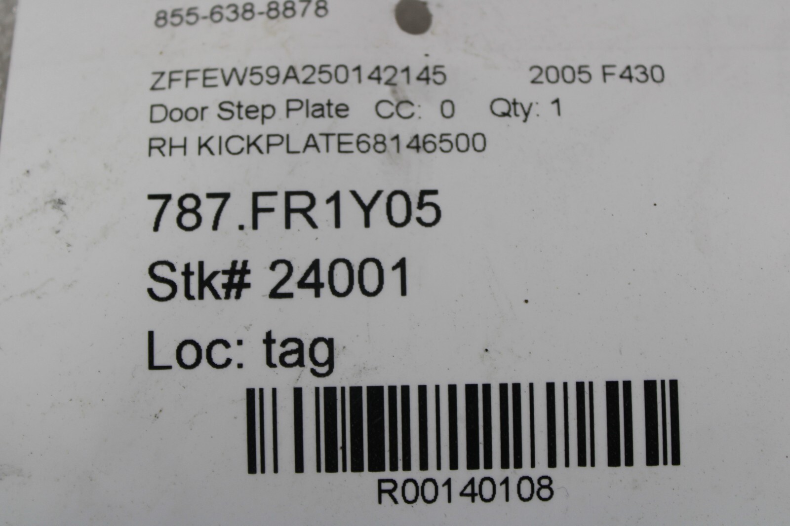 Ferrari F430, Spider, Coupe, RH, Stainless Door Step Plate, Used, P/N 68146500
