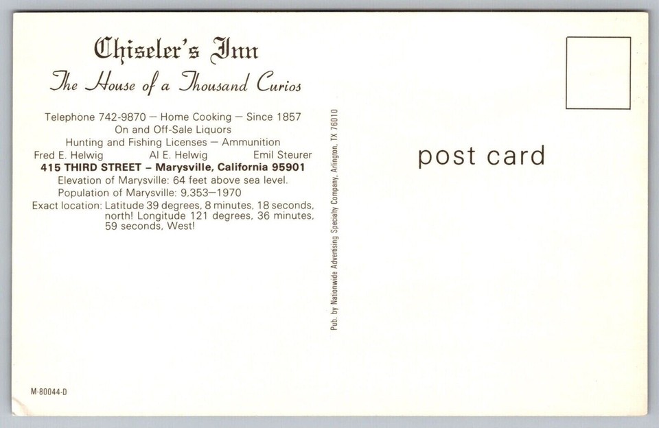 Chiselers Inn House Thousand Curios Marysville California Interior Bar Postcard eBay