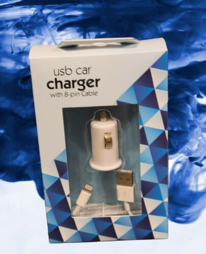 Car Charger Compatible with Iphone - Adapter & 8-pin Cable, white NEW IN BOX - 第 1/2 張圖片