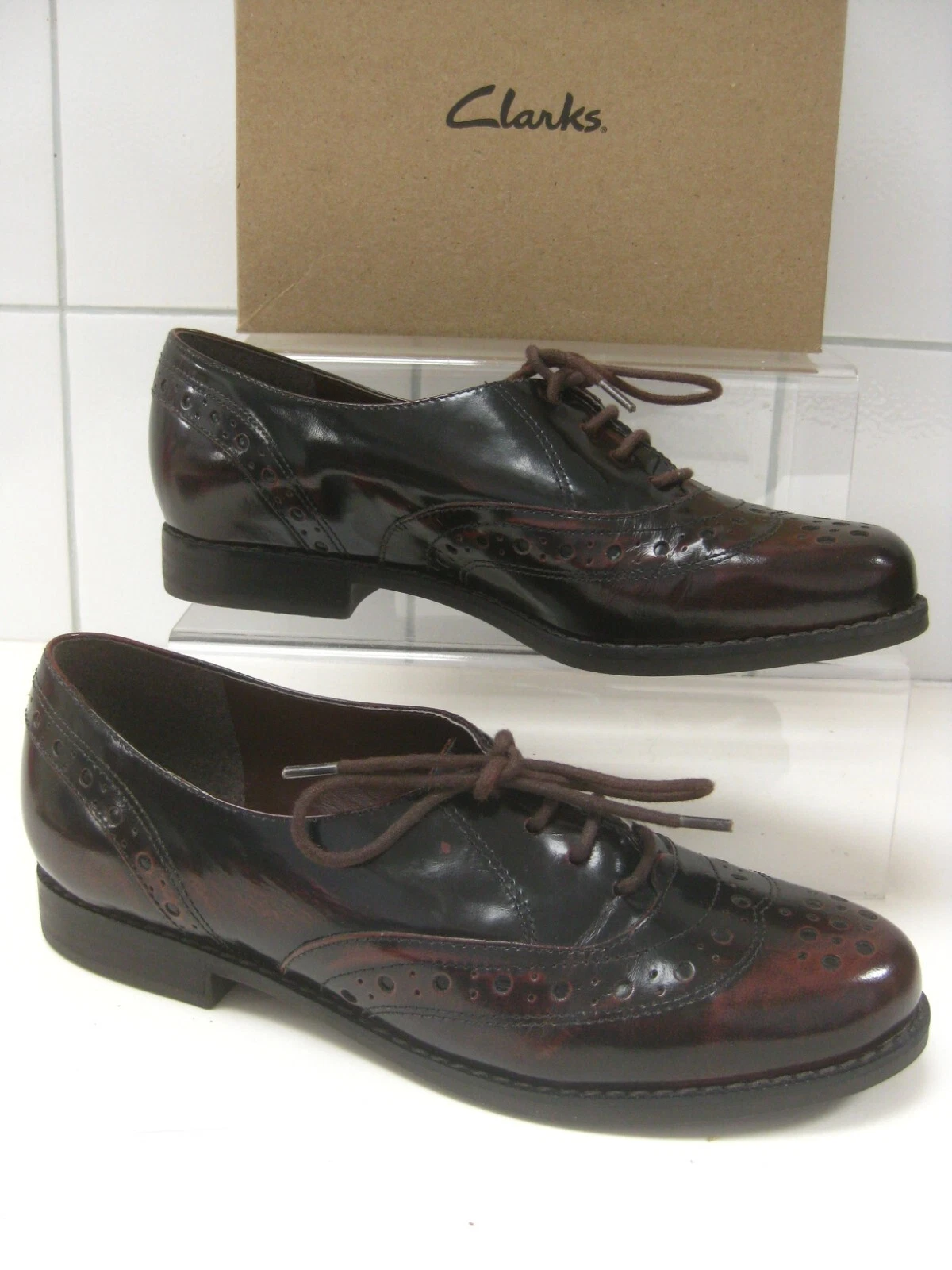 Scarpe Clarks Brogues 4 37 vernice derby oxford lacci marrone antico retrò