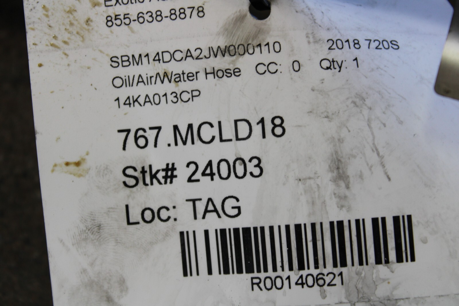 Mclaren 720S, Emission Hose, Used, P/N 14KA013CP