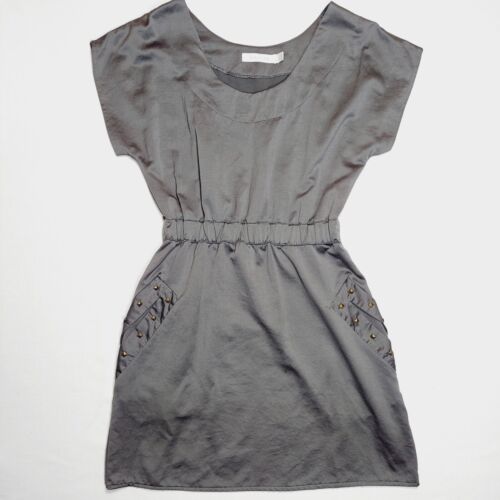MINKPINK Womens Dress Size s 8 Dress Short Sleeve Grey Stud Pockets Silky - Picture 1 of 11