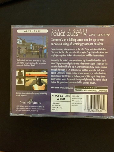 Police Quest IV: Open Season 1996 PC Cdrom /w Manual WIN DOS - Rare Game! - Picture 2 of 7