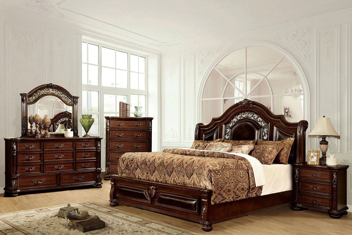 NEW SPECIAL 5 piece Traditional Queen Bedroom Set Furniture in Dark Cherry IACT