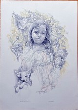 RENZO VESPIGNANI litografia Bimba con Cane 70x50 1976 firmata num
