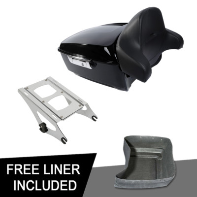 King Pack Trunk Backrest & Chrome Mount Rack Fit For Harley Road King 14-24 19