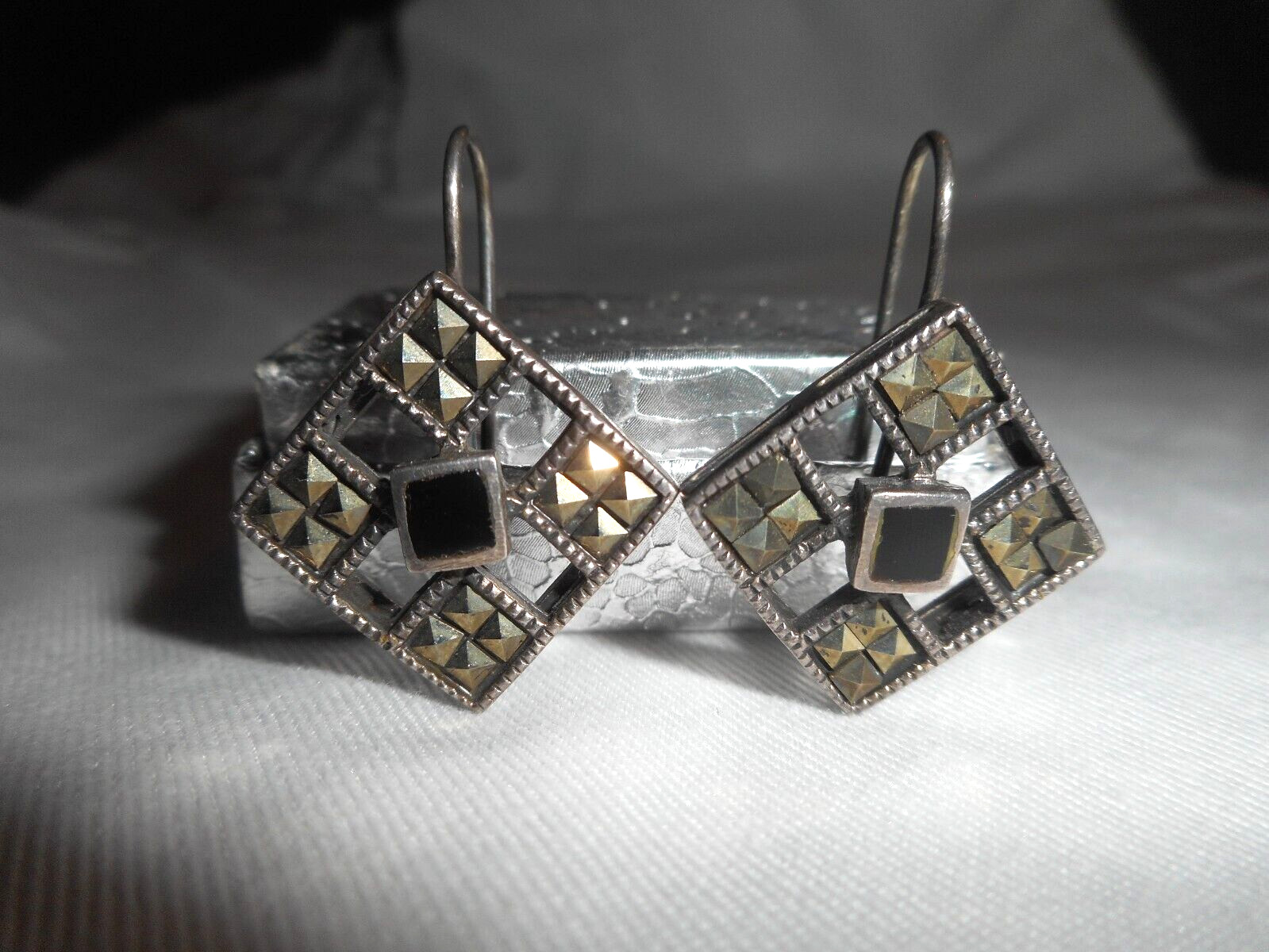Sterling Silver Geometric Rectangular Hook Earrin… - image 1