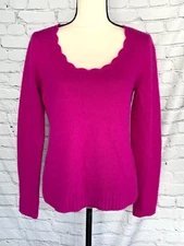 Rafaella Women's Scalloped Scoop Neck Angora Lambswool Blend Sweater Berry M