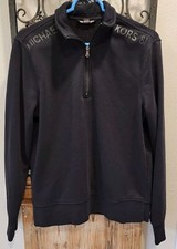 Michael Kors 81 Sweatshirt Men's Sz M Black 1/4 zip Mock Neck Fleece Pullover