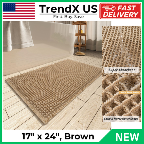 Waffle Bath Mat Super Absorbent Non Slip Bathroom Floor Machine Washable Rugs