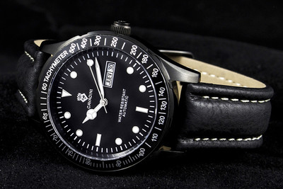 Automatik Herrenuhr Cavadini Edelstahl schwarz Lederband Tag-Datum CV-1604KL
