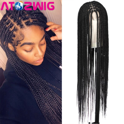 34 Inches Full Lace Front Box Braided Wigs With Baby Hair Super Long Synthetic 