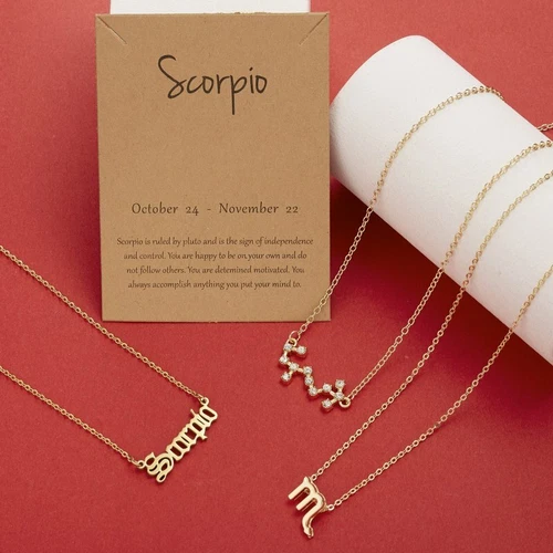 3Pcs/Set 12 Constellations Pendant Necklace Horoscopes Zodiac Women Choker - Picture 46 of 48