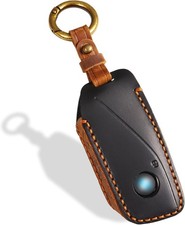 Screws-Free Genuine Leather Key Fob Cover Fit for BMW 2023-2026, Key Ring, Black