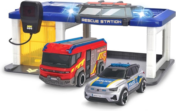 Dickie Toys Rescue Auto Station Polizei Feuerwehr Licht Sound Set 2 StüCk-image