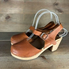 lotta from stockholm women size 37 shoe orange brown leather slingback heel clog