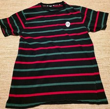Mens Large DGK Black Striped Embriodered Jason Freddie Horror T-Shirt