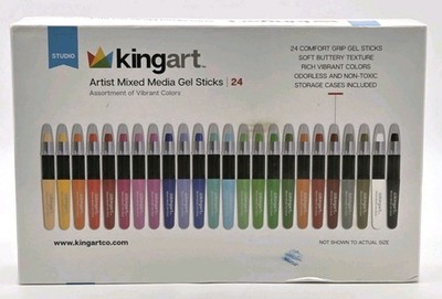 KINGART Artist Mix Media Gel Sticks Set of 24 Vibrant Colors Non