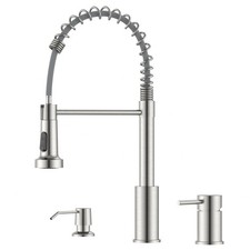 Brushed Nickel Kitchen Faucet with Soap Dispenser Pull Down Sprayer