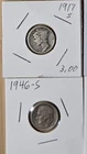 90% Silver Lot: 1917-S Mercury Dime & 1946-S Roosevelt Dime San Francisco Mint