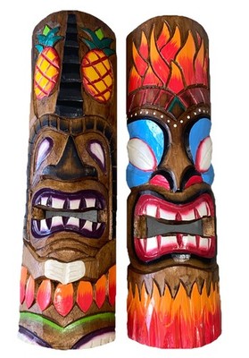SET OF 2 20'' TIKI MASK HAWAIIAN WALL ART ISLAND HOME DECOR TRIBAL BAR TROPICAL