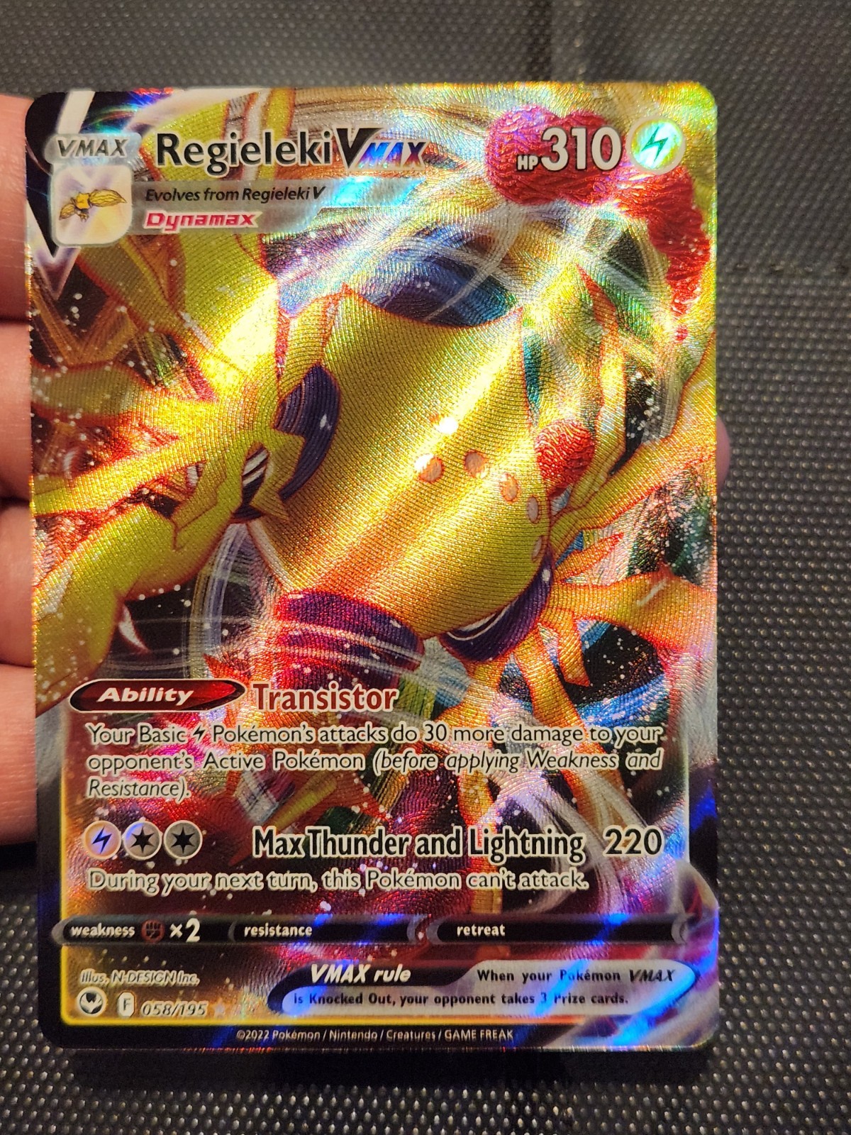 Regieleki VMAX 058/195 SWSH12 Silver Tempest Holo Card Mint Condition