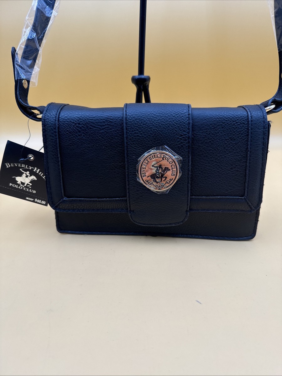 NWT Beverly Hills Polo Club Women Crossbody Black Flap Organizer
