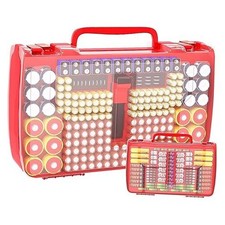 Battery Organizer Storage Holder Box Case with Tester- 269 Batteries Double Red