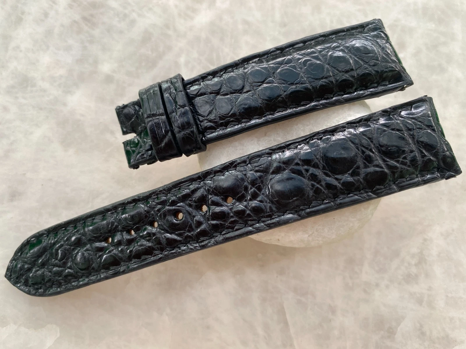 20mm/18mm Black Alligator Crocodile Print Leather Watch Strap Band