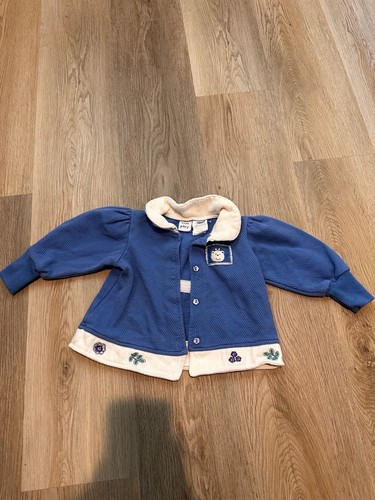 Vintage Kids Play Blue Waffle Knit Cardigan Jacket