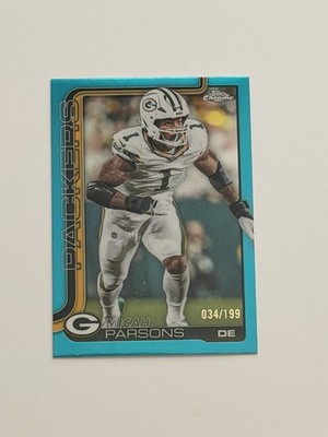 2025 Topps Chrome NFL Micah Parsons #77 Aqua Refractor /199 Packers  