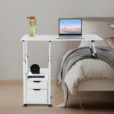 Overbed Table w/ Wheels, Movable Bedside Table, Height Adjustable Over Bed Desk