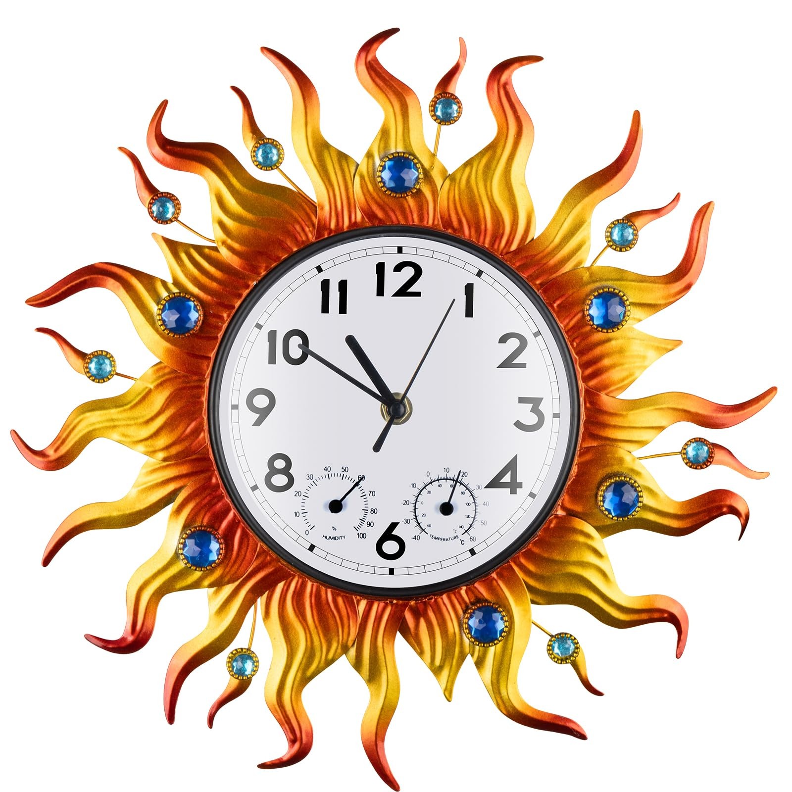 Outdoor Clock Thermometer Combo, Sun Outdoor Wall Clock, Sil