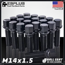 [20] Black Mercedes 14X1.5 Ball Seat Wheel Lug Bolts 45mm Shank For Stock Wheels