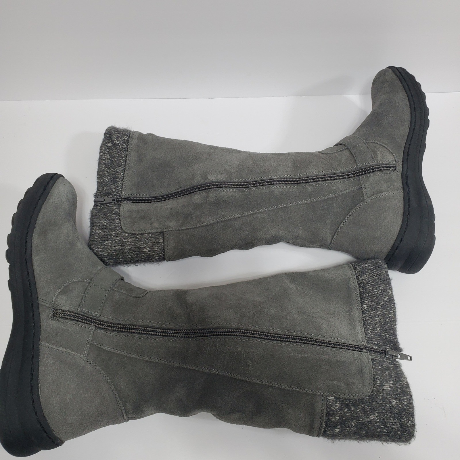 Baretraps Womens 9 Gray Suede Knit Cuff Boots Side Zip Buckle Detail Winter Warm