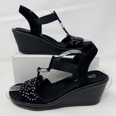 Skechers Cali Women's Rumble On Queen B Sandals Size 8 Black Silver Luxe Foam