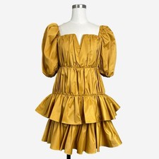 ASOS NWT structured tiered mini dress with ruching puff sleeves mustard ruffle 6